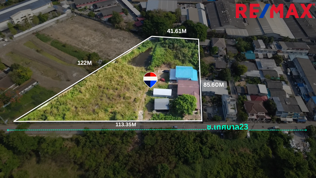ขายที่ดิน 4-1-67 ไร่ (1,767 ตร.ว.) ซอยเทศบาล 23 (กันตบุตร) สุขุมวิท–สมุทรปราการ ใกล้ BTS โรงเรียนนายเรือ 800 เมตร | ราคา 54,000 บ./ตร.ว.