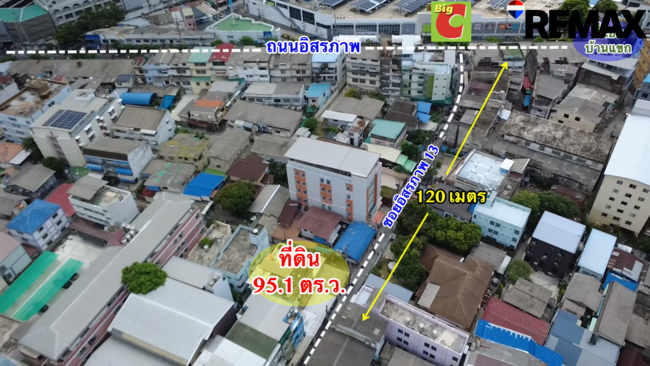 ขายที่ดินใกล้ MRT อิสรภาพ 95.1 ตร.ว. ติดถนนเมนซอยอิสรภาพ 13 ทำเลบ้านแขก-วงเวียนใหญ่ ราคา 13.5 ล้านบาท